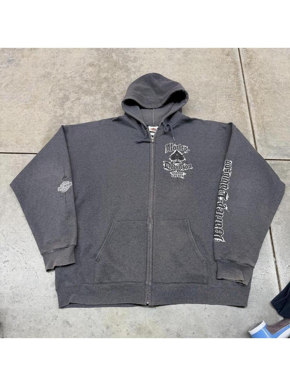 vintage harley davidson dark grey spade heavyweight hoodie size xl